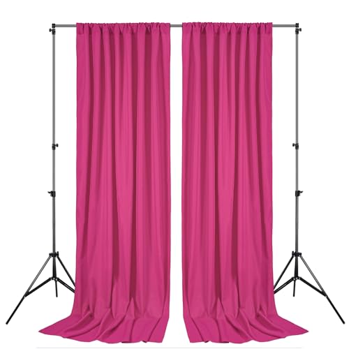 Image of Hot Pink Backdrop Drapes Curtain: Polyester Wedding Party Photography Backdrop Fabric - Fuchsia Birthday Photo Background 6 Panels 5x10ft