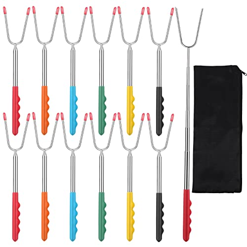 Sosoport 12pcs Telescoping Bbq Forks with Handle Stainless Steel Roasting Forks for Hot Dogs Marshmallows and More Portable Design for Camping Picnics and Bbq Parties