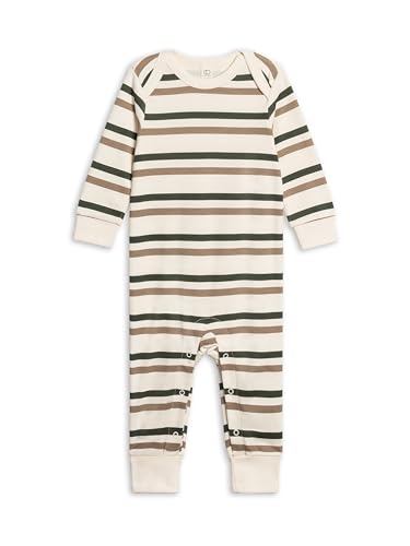 Colored Organics Organic Cotton Baby and Toddler Aspen Romper Long Sleeve One Piece - Trevor Stripe/Pine + Taupe 18-24M