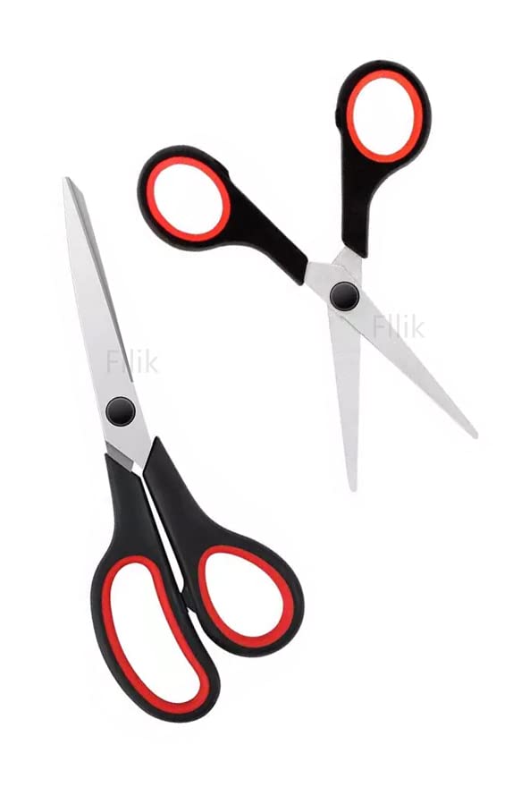 Fllik Set of 2 Multipurpose Scissors use for Craft Scissor School Scissor Office Scissor Kitchen Scissor Paper Cutting Scissor Multicolor