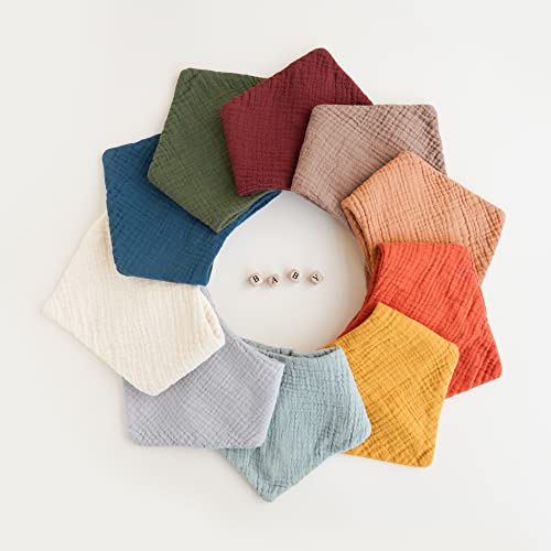 Konssy Muslin Baby Bibs 10 Pack Baby Bandana Drool Bibs 100% Cotton For Unisex Boys Girls, 10 Solid Colors Set For Teething And Drooling #TOP6
