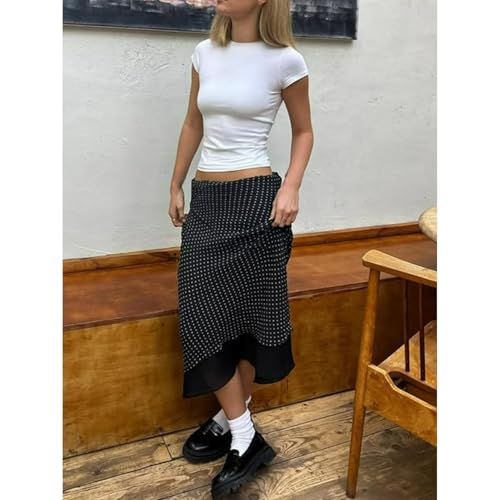 Polka Dot Skirt High Waist Sheer Wrap Partchwork Slim Fit Elegant Vintage Casual Summer Streetwear Skirt2
