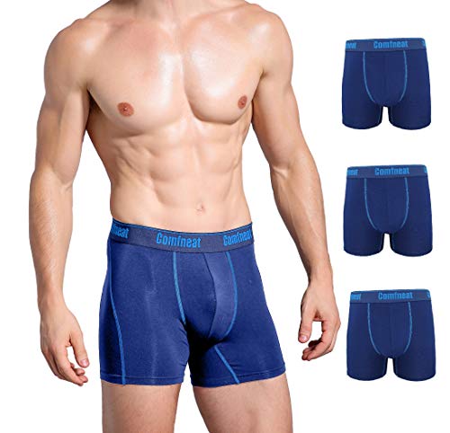 Comfneat Men's 3-Pack Bamboo Ultra Soft Comfy Breathable Boxer Brief Underwear (All Navy, M)
