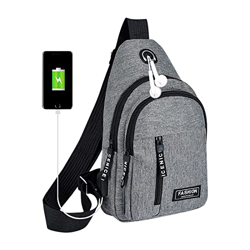 Sac poitrine homme Crossover Bag, avec prise casque de charge USB Sac à bandoulière réglable Sling Bag Sac à dos étanche pour homme femme Sports Voyage Randonnée Camping