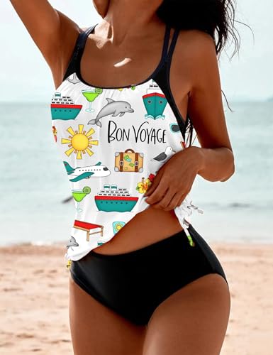 Image of SHESHOW Cowgirl Style Tankini Swimsuits for Women Scoop Neck Ruched Blouson and Bottom 2 Piece Bathing Suits S-XXL