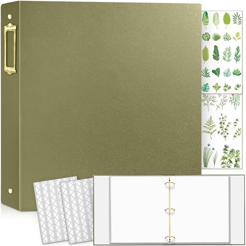 3-Ring Scrapbook, 100 pages scrap book, Linen Material scrapbook set, Photo Album With Spine Label Holder, Photo Corners and Leaf Stickers