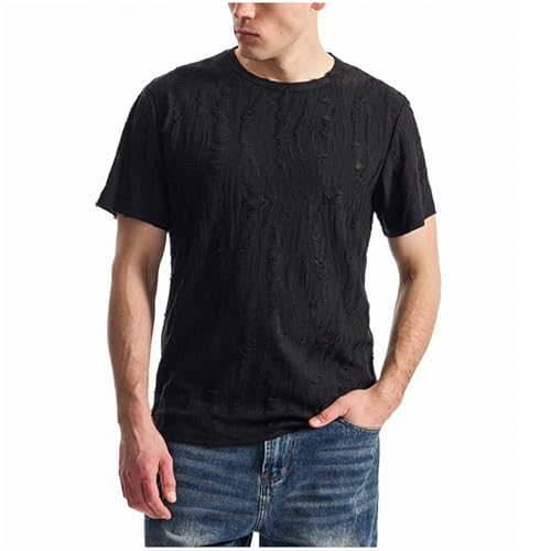 Mens Ripped Holes T Shirts Summer Distressed Short Sleeve Casual Hipster Hip Hop Crewneck Shirts Fashion Y2k Streetwear3
