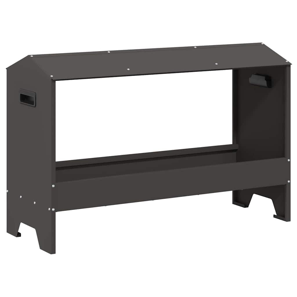 Comedero gallinero Gran capacidad 15 kg, bandeja de alimentación gallinas acero negro 81 x 32 x 53,5 cm, diseño moderno resistente a la intemperie para jardín o terraza, fácil de limpiar.