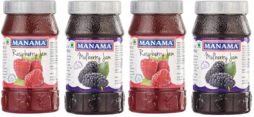 Image of Manama Raspberry Fruit Jam and Mulberry Fruit Jam, 500GMS Each, Pack of 4