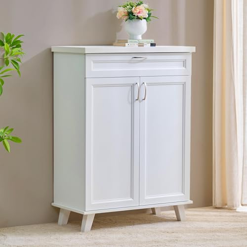 Image of Home Centre | Helios Alton 12 Pairs Shoe Cabinet with Drawer | Engineered Wood | White | 1 Year Warranty