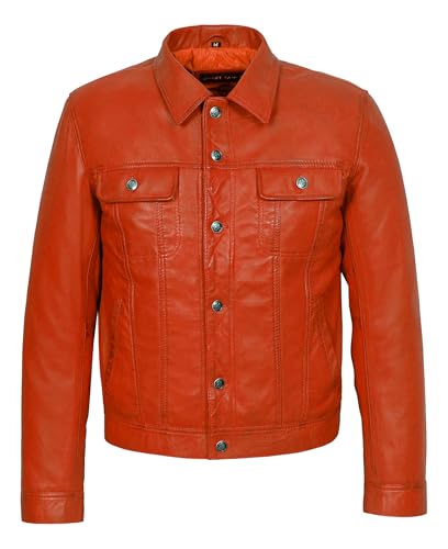 Veste de camionneur en cuir véritable pour hommes blouson style chemise 1280