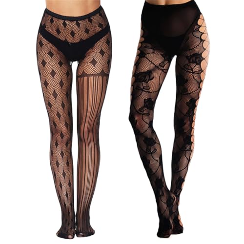 Image of Lace Patterned Fishnet Stockings Sexy Fishnet Pantyhose Party Lace Leggings for Women