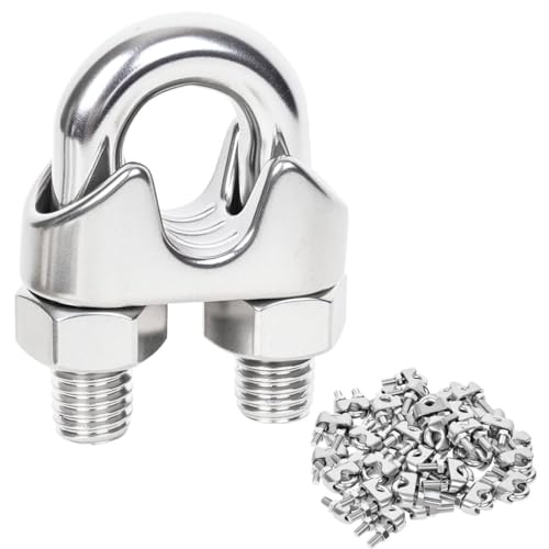 Lyrlidr 24 Pcs 1/8 inch Stainless Steel Wire Rope Cable Clamp Clips Wire Rope Clamp Cable Clamp(M3 24)