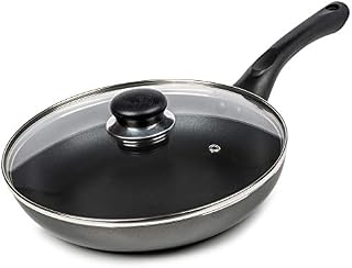 Premier Cookware Essentials Frying Pan with Lid - Non Stick Fry Pan with Glass Lid - Induction Suitable Saute Pan - 20cm