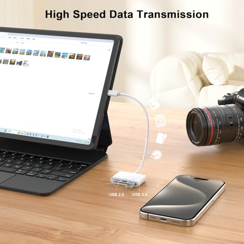 USB C SD Card Reader with USB 3.0 Port & Charging Port, FUHAYA 4-in-1 USB Type C to Micro SD/SD Card Reader OTG Adapter Compatible for iPhone 15/15 Pro/15 Pro Max/15 Plus, Galaxy S24 S23 S22, iPad Pro - Thumbnail 6