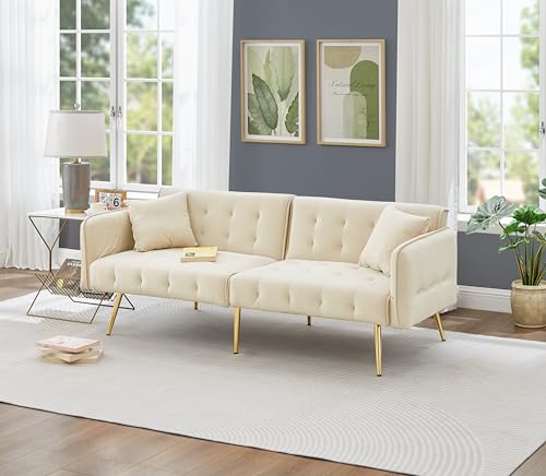BLUON HOME Sofás, sofás y sofás, sofá en la nube, sofá multifunción de dos plazas con función de cama, respaldo ajustable + reposabrazos de varios dígitos. Sofá cama plegable moderna para salón (beige