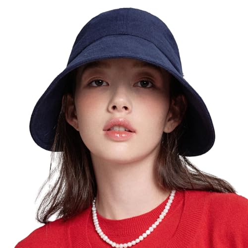 WHITE SANDS MOJA Linen Victorian Bonnet Hat Sun Cap, Foldable Summer Visor | NEW Katy (Navy)