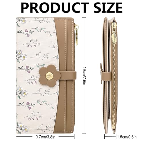 Image of Farcauo Long Floral Womens Wallet Cute Wallets for Women Brown Women's Wallet Kawaii Flower Card Wallets for Women Ladies