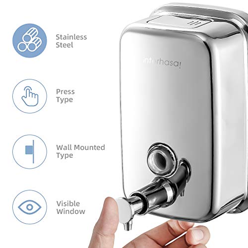 Interhasa! Soap Dispenser Wall Mount 304 Stainless Steel Hand Soap Dispenser, Commercial Liquid Soap Dispenser For Bathroom Kitchen, 800Ml/27Oz #TOP2