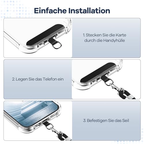 caslord Handyband Universal, Handy Lanyard mit 2 Stück Universelles Patch, Handyband mit Hülle kombinierbar, Einstellbar und Abnehmbar - Schwarz