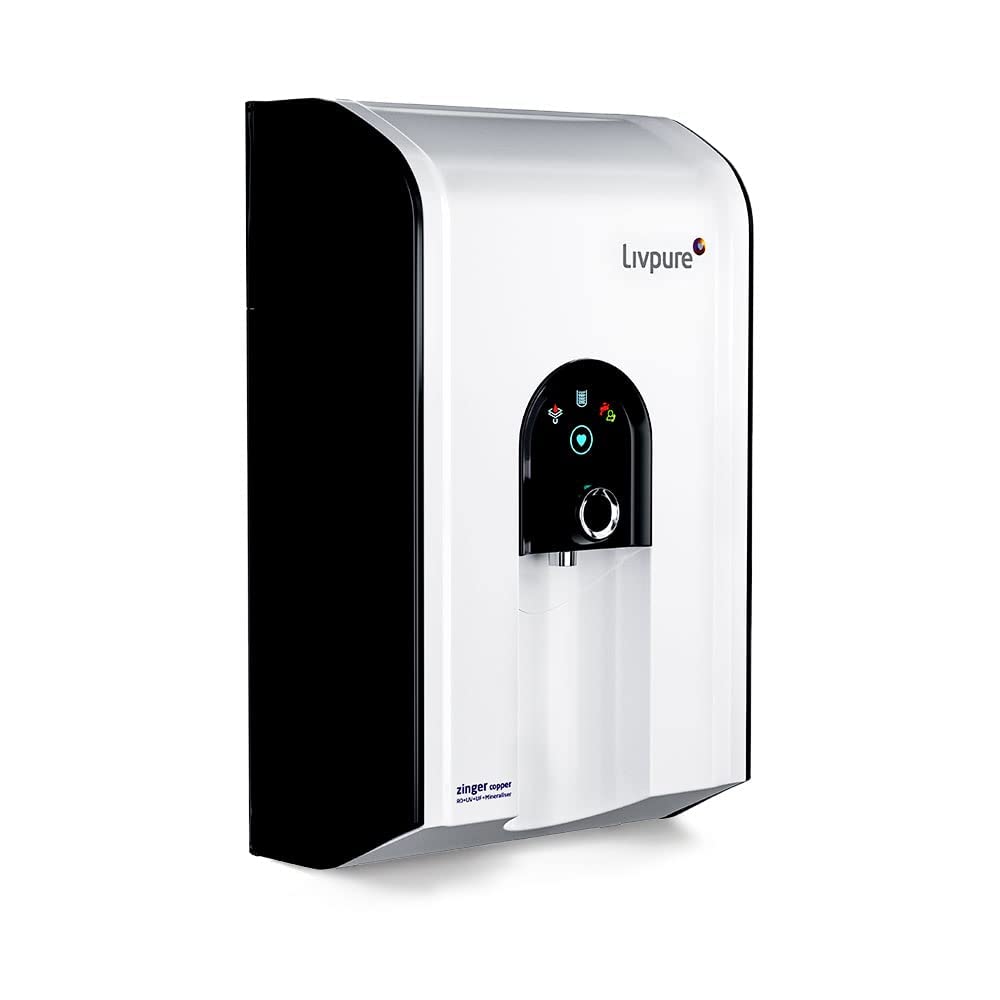LivpureZinger White DX Ecocare with water saving Technology, Wall Mountable, RO+Pure UV+UF+Mineraliser+Copper, 6.5 L tank-White, 15 LPH Water Purifier for home