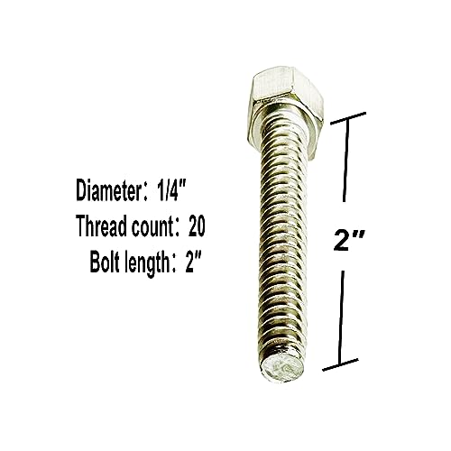Image of 304 Stainless Steel Hex Bolt Set, 1 /4 inch-20 x 2 Bolts with Nuts, Lock Washers, Flat Washers, 12 Set /Bag