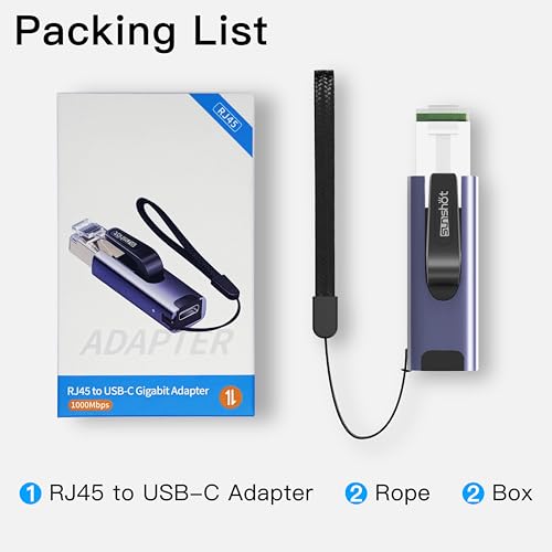 sunshot USB C auf Ethernet Adapter, Tragbarer 1Gbps Gigabit RJ45 auf Type-C (Thunderbolt 4/3 kompatibel) Netzwerk LAN Hub, kompatibel für MacBook Pro/Air, iPhone 16 Pro/Max, iPad Pro, XPS