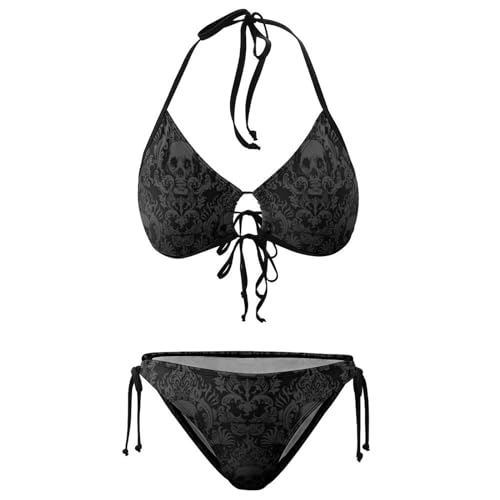 htrewtregregre Sutiã feminino vitoriano gótico preto crânio damasco com tiras triangulares, Victo1,