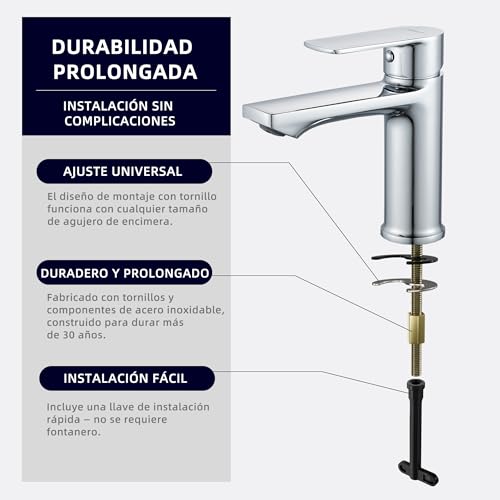 Miniatura 8 de Belz Grifo Monomando De Lavabo Para Baño, Cartucho Cerámico, Instalación Fácil, Altura 96 Mm, Ahorro De Agua Y Energía, Diseño Moderno, Cromo