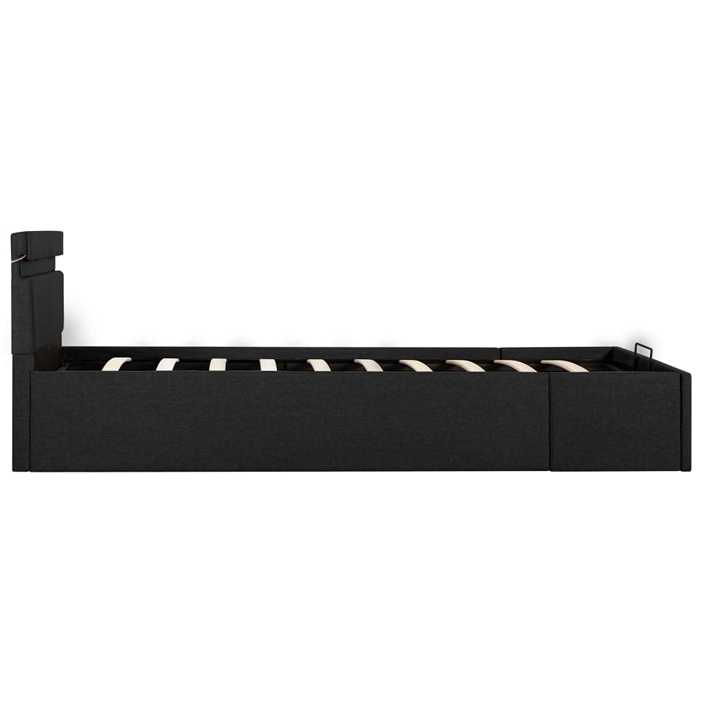 LAPOOH Cama canapé hidráulica almacenaje LED, Cama Abatible Horizontal, Canapes Matrimonio, Base Cama, Tela Gris Oscuro 90x200cm