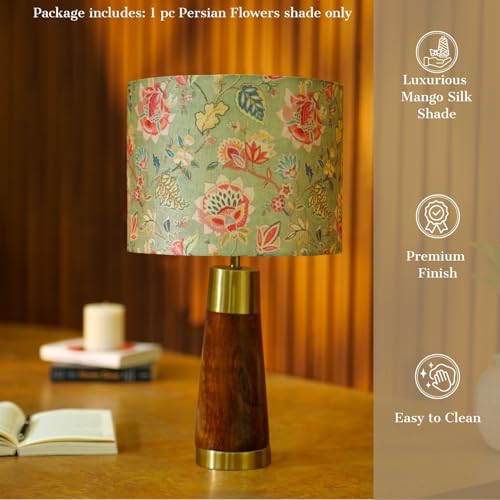 Image of Dreamy Walls 10.5'' Drum Lamp Shade for Bedroom, Living Room | Handcrafted Printed Faux Silk Replacement Lampshade Only | Easy Assembly, 10.5x8.5 Inches, Persian Flowers Shade