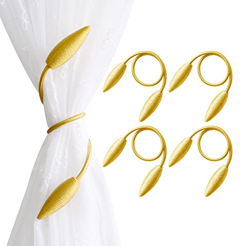 Valea Home 4 Pieces Curtain Tiebacks Clips Creative Window Drape Twist Tie Backs European Style Custom Made Curtain Holders Decorative Draperies Holdbacks, Gold