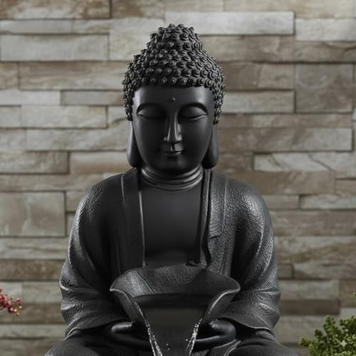 Image of Swarnhouse Decorative Water Fountain with LED Light, 2 Feet, Indoor Tabletop Waterfall for Home Office Garden (Matte Black)