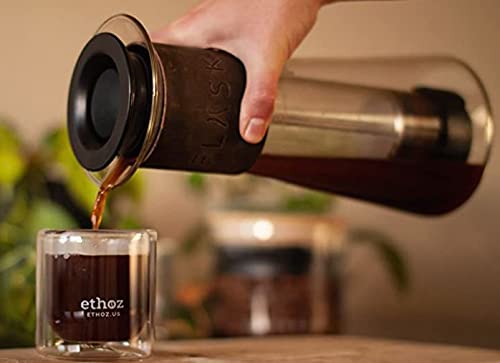 Ethoz Flask Glass Coffee And Tea Brewer By Planetary Design, 17 Fl.oz. / 500 Ml, Elegant At Home Brewing, Espresso Or French Press Style Coffee Brew, Easy To Clean, Sleek Stylish Carafe #TOP6