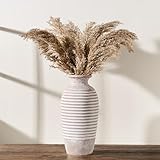 Vaseking Ceramic Rustic Vase, 14.4 Inch Large Vintage Flower | Threaded Decorative Farmhouse Tall Vase for Home Decor, Living Room, Shelf Decor, Wedding Housewarming Gift, Khaki