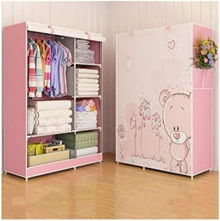 YSJ LTD 67" Simple Wardrobe, 3D Cartoon Pattern Thick Reinforcement Pipe Folding Dustproof Wardrobe Multifunction Wardrobe Closet Bedroom Furniture Children Room Decorate Storage Cabinet Assembly Ward