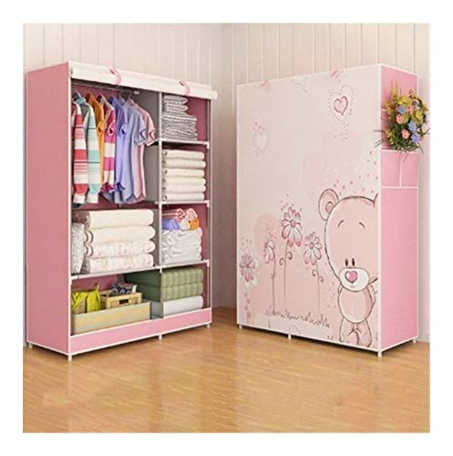 Ysj Ltd 67" Simple Wardrobe, 3D Cartoon Pattern Thick Reinforcement Pipe Folding Dustproof Wardrobe Multifunction Wardrobe Closet Bedroom Furniture Children Room Decorate Storage Cabinet Assembly Ward #TOP24