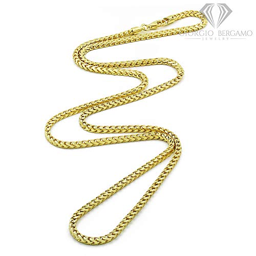 Giorgio Bergamo 925 Italian Sterling Silver 1mm - 5.5mm Solid Franco Chain, Yellow Gold Plated Square Box Link Necklace, Bracelet or Anklet2