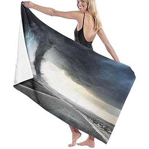 ASDTF Large Soft Bath Towel Blanket,Black Tornado Funnel Gas And Thunder Rolling On The Road Fume Disaster Monochrome Print,Bath Sheet Beach Towel for Family Hotel Travel Swimming,52" x 32" Cover
