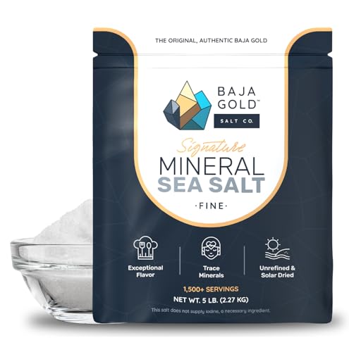 Baja Gold Mineral Sea Salt - Recommended by Gary Brecka - Authentic Fine Grind Salt for Cooking & Baking | Natural Baja Salt for Culinary Uses | Great for Finishing Dishes | 5 lb. Resealable Bag, 1,500+ Servings