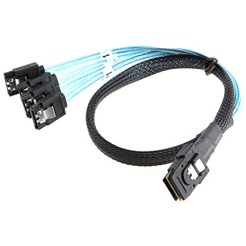 Cablecreation [Reversed Cable Mini Sas 36Pin (Sff-8087) Male To 4 Sata 7Pin Female Cable, Mini Sas (Target) To 4 Sata (Host) Cable, 0.5M, 1.6 Feet #TOP1