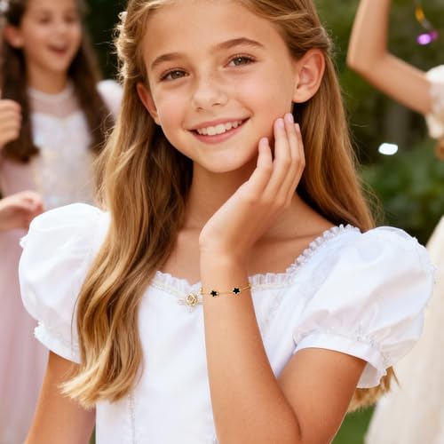 Cute Lucky Flower Bracelet For Girls, 18K Gold Plated Stainless Steel — view 3