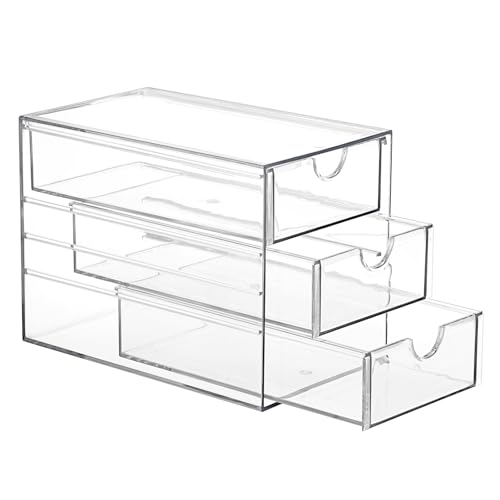BTSKY Clear Plastic Battery Storage Organizer for AA, AAA, 9V, C Batteries, 3-Drawer Storage Box Battery Holder Organizer for Common Types Batteries, Household Container(Batteries Not Included)