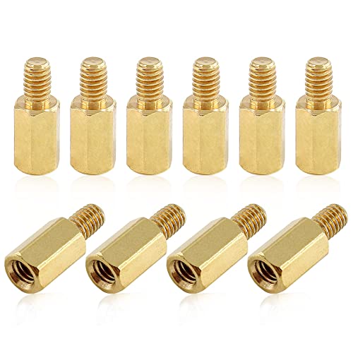 Uenhoy 20 Pcs M4 Male to Female Thread Brass Hex Standoff Spacer Pillar, M4 x 10 + 6mm Hex Standoff Cylinder Spacer for PCB Computer & Circuit Board
