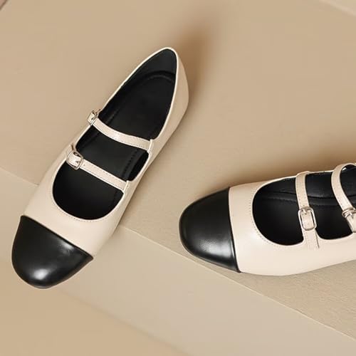 INEELUYI Women's Mary Jane Flats Retro Square Toe Soft Ballet Flats Comfort One Line Strap Dress Flats2