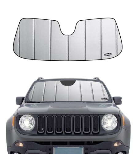 Pigenius Windshield Sunshade for Jeep Renegade 2015-2023 (with Rain Sensor), Premium Grey Leather Finish