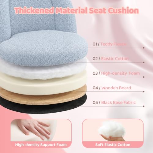 Image of DurayLoly Cute Vanity Chair with Wheels, Ultra-Soft Teddy Fleece Swivel Desk Chair with Adjustable Height for Teens & Adults, Ideal for Bedroom, Vanity Table & Dorm, Poetic Blue