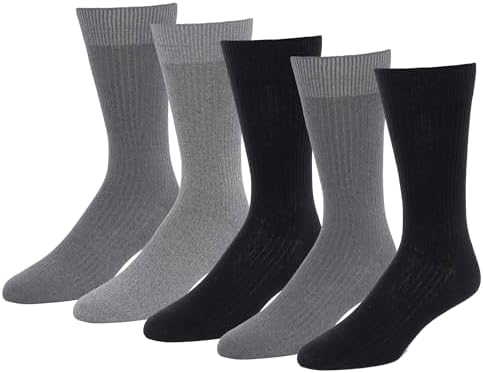 Amazon Essentials Men's Patterned Cotton Dress Crew Socks, 5 Pairs