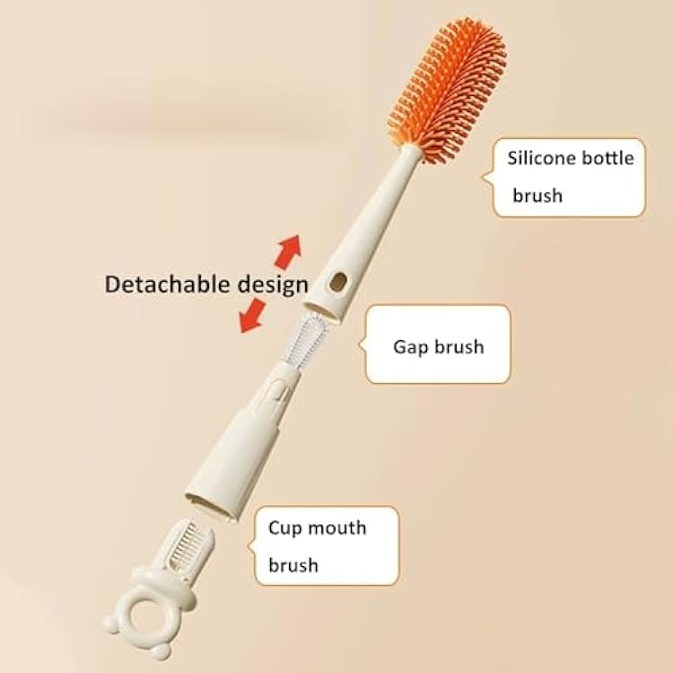 4-in-1 Water Bottle Cleaner Brush,Multifunctional Long Handle Cleaning Brush,Removable Cup Lid Cleaner Brush,Straw Brush for Cup Lid Gap for Water Bottles,Travel Mugs Cleaning Tools (Orange)