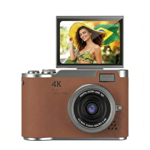 anjgg Câmera Digital 4K com Tela Articulada para Criadores de Conteúdo e Vlogs Portátil Marrom